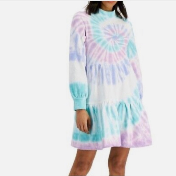 Style & Co. Dresses & Skirts - STYLE & CO Tie Dye Mock Neck Dress Purple White Cotton Midi